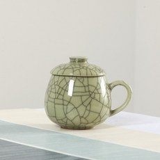 세라믹 찻잔 뚜껑머그컵 가정용 사무용 고급 도자기 머그컵 예쁜 디자인, 1개, 1_XH 드럼형 컵 Ge 가마 베이지