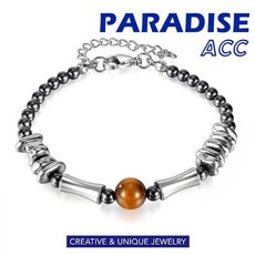 PARADISE 鈦鋼竹節虎眼石拼接碎石手鍊，高級感不掉色不過敏醫療鋼天然石，守護平安健康提升運勢, 1個