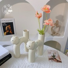 精井 貓咪陶瓷花瓶 奶油風居家裝飾擺件, 貓咪花瓶/一個