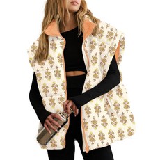 Tankaneo 여성용 꽃무늬 오버사이즈 패딩 조끼 캡 슬리브 겨울용 따뜻하고 푹신한 퀼트 재킷 코트 격자 무늬 네이비. M