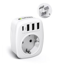 LENCENT USB 고속충전 전세계 여행용 해외 호주/중국 규격 (Type I) 여행 어댑터 4포트 (3 USB A + 1 USB C) 화이트 PA013EUAU, 1개