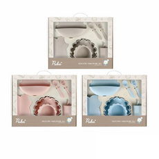 寶寶矽膠餐具七件組：圍兜、吸盤餐盤、餐碗、湯匙、叉子、吸管杯，安全無毒，用餐好幫手, 松花杏, 1套