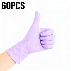 30/60/120PCS 라이트 퍼플 니트릴 장갑 일회용 가정용 청소에 적합 미용 설거지, 01 M, 02 60PCS