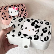 LOVEND 헬로키티 주얼리 케이스 팔찌 귀걸이 수납함 휴대용 여행 액세서리 케이스, 1개, 블랙 호피