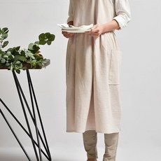 韓版圍裙棉麻廚房花店工作服簡約時尚掛脖防油防水, 1個, 如圖杏色:均碼