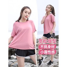 大碼瑜伽服T恤女夏季速乾寬鬆健身跑步短袖上衣