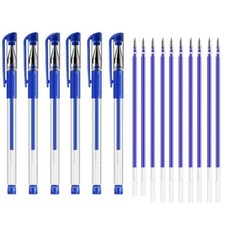 中性筆 0.5mm 簽字筆 圓珠筆 (黑/藍/紅水筆), 藍色【子彈頭】5支, 1個