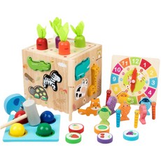 蒙式八合一木製早教百寶箱, 多色, 1套