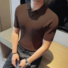 2026男士夏季POLO衫 短袖針織冰絲修身條紋翻領運動休閒衫