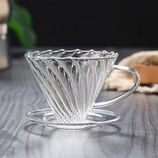 해피유통 커피 필터 컵 유리 드립 커피 메이커 홈 카페용 심플 모던 디자인 핸들 포함, 접시가 있는 필터컵(소형)