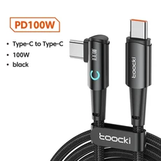 Toocki-100W USB C TO 타입 케이블 PD 고속 충전기 삼성 화웨이 샤오미 맥북 포코 엘보 90 도 2.0 데이터, 05 100W black, 01 2m