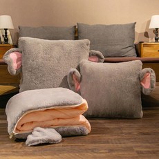 多功能抱枕毛毯二閤一：可愛辦公室午睡折疊加厚抱枕被，學生宿舍必備, 白色奶牛,小號被子40厘米展開1*1.5米, 白色奶牛