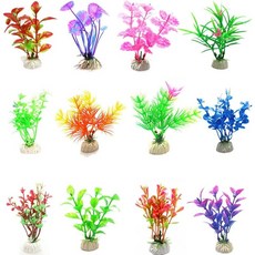 Getrays 12 pcs 플라스틱 생생한 수중 장식 인공 수식물 풍경은 모든 물고기에 안전합니다 인공 모든 녹색 세트 수생 장식용 가짜 수생, 1개