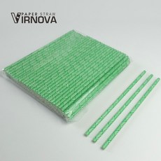 【Virnova】 竹纖維 紙吸管 6x195mm 綠色圖案 平頭 裸裝 彩色 派對 生物可分解 環保吸管, 1包, 100支