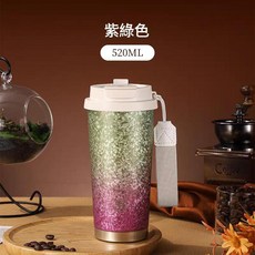 304不鏽鋼保溫水杯 手提咖啡杯 520ML, 綠紫色, 1套, 520L