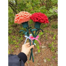 [코바늘 DIY] 대왕 카네이션 / 뜨개질 어버이날 스승의날 꽃 만들기 선물 패키지, 16 인디핑크, 10 그린, 1개