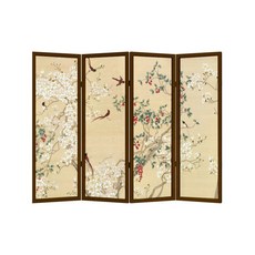 새로운 엔틱식 스크린 파티션 거실 이동식 접이식 원목 차실 꽃과 새 심플 오피스 침실, 02 A set of 4 fans 240