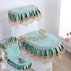 [다있지롱] 이태리 벨벳 레이스 지퍼 변기 매트 세트, 그린 리야 3개 세트, 1세트