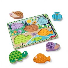 Melissa & Doug Forest Friends 터치 앤 필 나무 퍼즐 동물 및 질감 있는 실리콘 퍼즐 보드 인레이가 있는 5피스 두툼한 유아 퍼즐 만 2세 이상 여아