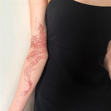 紅色龍線條手臂大圖【WAWA TATTOO】ins男女防水微紋身貼紙刺青貼紙, 1個
