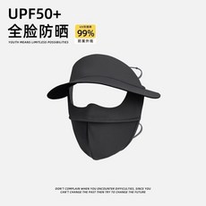 冰絲涼感全罩式防曬面罩 臉基尼 運動戶外 防紫外線 UPF50, 1個, 立体帽檐短款-黑色