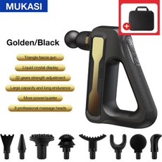MUKASI Electric Massage Gun 32 레벨 근막 총 딥 티슈 넥 바디 백 근육 스포츠 마사지 릴랙스 통증 완화 운동, Type C Charge, Gold With Bag