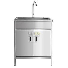 廚房不銹鋼水槽櫃一體加厚洗菜盆一體櫃洗碗槽廚房櫥櫃手工水池櫃 水槽櫃 櫥櫃 水池 洗菜池, 1個, 不帶龍頭套餐,50*40cm組裝款（高75/80隨機）