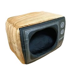 造型電視窩 復古電視窩 寵物保暖窩 一窩兩用 舒適貓窩 狗窩 貓床 狗床, 1個, 黃灰黑