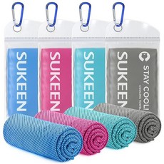 Sukeen 더운 날씨용 쿨링 타월 4팩 101.6 x 30.5cm(40 x 12인치) 남성 및 여성용 체육관 타월 요가 달리기 스포츠 등을 위한 부드럽고 통기성이 좋, 스카이 블루/로즈 레드/레이크 블루/다크 그레이