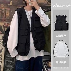 男女多口袋工裝機能風無袖背心外套