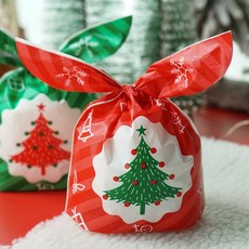 크리스마스 선물용 포장봉투 비닐포장백, 50장, 초록트리레드