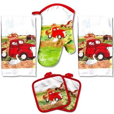 Lobyn Value Packs - 해바라기 & 나비 & 블루 스쿠터: 5피스 키친 타월 세트 장식용 접시 타월 2개63.5 x 38.1cm25 x 15인치 오븐 장갑 1개