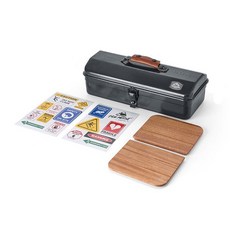 露營中毒本鋪 手提收納箱 工具收納箱 露營工具箱 戶外五金收納箱, 1個, 黑色套組【附木板】