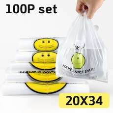 스마일 손잡이 비닐 쇼핑백 비닐 봉투 포장 봉투 100매입, 1세트, 소 1세트, 소