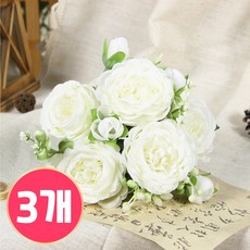 마벨인홈 로맨스 장미 조화 플라워 인테리어 꽃 장식 3P, 1개, 화이트