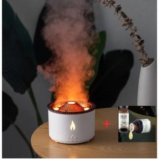 火山香薰機創意水母吐圈圈定時氛圍燈精油擴香補水火焰加濕器, 標準白色款+隨機精油一瓶