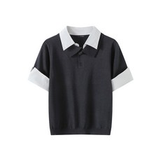 보니스팍스 여성용 시크 셔츠 배색 반팔 니트 XQ2KT027L0
