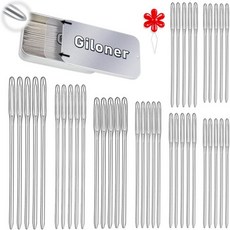 길로너 라지 아이 블런트 팁 핸드 재봉 용품 세트 - 40개 8가지 크기의 스테인리스 뜨개질 바늘 실 및 다닝