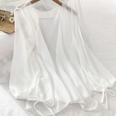 Miss Me 雪紡罩衫 輕薄防曬綁帶外套 長袖比基尼外搭, (j24) 白色 均碼, (j48) 白色 均碼