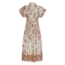 카라카라 플로럴 프린트 플리츠 미디 데이 드레스