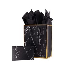 Ysmile 마블 블랙 20.3cm(8인치) 미디엄 선물 종이 가방 티슈 페이퍼 포함 남성용 생일, 미디엄 (1팩)