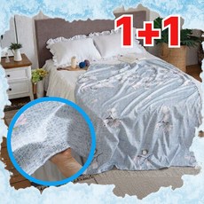 [1+1] 멜리안 냉감 홑이불 시어서커 얇은 여름 퀸 이불 싱글, 1+1, 블루  매그노블룸