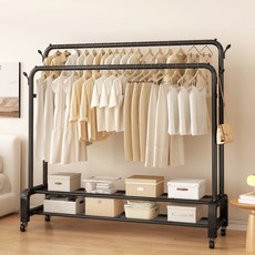 모파인 더블 스탠드 행거 스탠드 옷걸이 행거 드레스룸 시스템 행거 튼튼한 철제 2단 행거 옷장 행거 선반행거 이동식 행거 2단, 블랙, 일반형