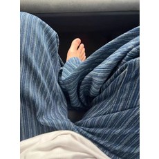 特大碼美式復古豎條紋港味睡褲男女寬鬆簡約闊腿家居褲外穿