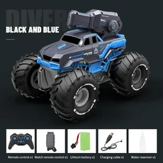 2.4G RC 자기 흡수 양용 등산 자동차 스턴트 고압 물총 듀얼 원격 제어 오프로드 차량 장난감, 04 Blue dual control, 1개