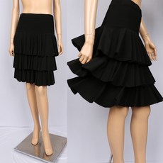 노브패리스 YNH2023원단 삼단 계단 스커트 66에서77 국산 미디 치마 스판 라인 줌바 라틴 웰빙 연습복 사계절 중년여성 댄스스포츠복, 블랙