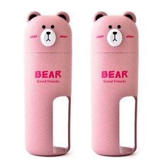 더자카 파스텔 곰돌이 칫솔 케이스, 핑크, 2개