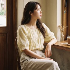 B178-9 카비운 빅사이즈 여성 셔링 반팔 블라우스 여름용