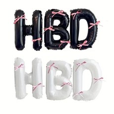 연예인 아이돌 다수 촬영 발레코어 리본 장식 HBD 풍선+8PCS리본+접착스티커set 러블리 귀엽고 여성스러운 스타일 블랙 화이트 HBD 풍선과 리본 생일 파티 장식, 1개, 블랙HBD