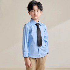 男童長袖襯衫 兒童襯衫藍色 搭配西裝禮服襯衫 男寶寶週歲西裝上衣